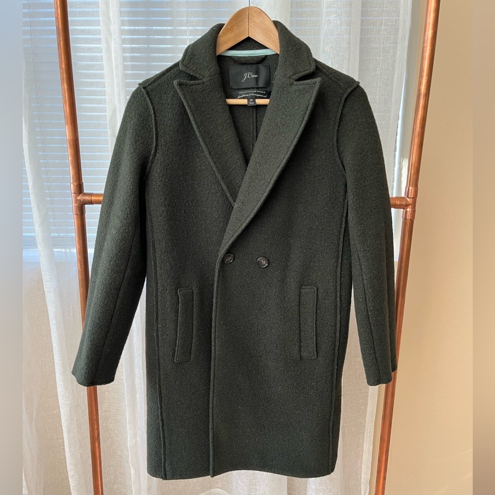 J. Crew Daphne top coat in Italian boiled wool. Green, 2P. Excellent condition.